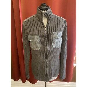 Calvin Klein Men’s Sweater Sz-L Gray 2 Denim Pockets Zip Up